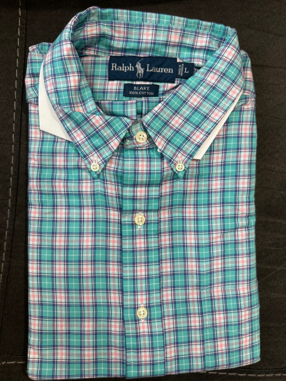 NEW LARGE Ralph Lauren Blake Men’s Teal and White Plaid Button-Down Shirt